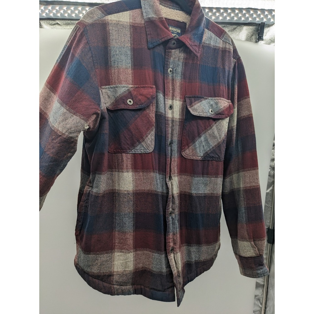 Grizzly Mountain Mens Flannel Shirt Jacket Sherpa Lined Plaid Burgundy Large